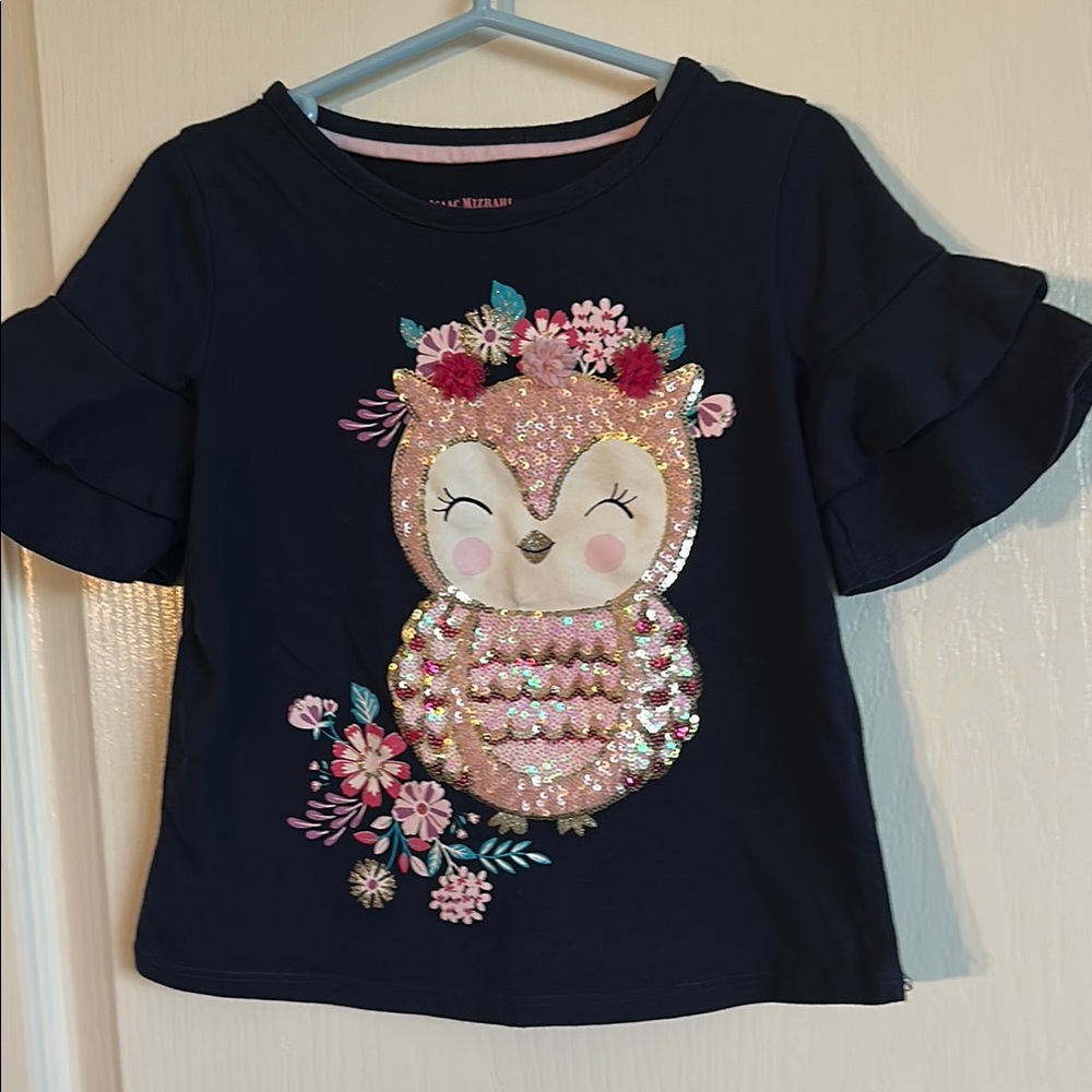 Navy Blue Owl Sequin Kids Top